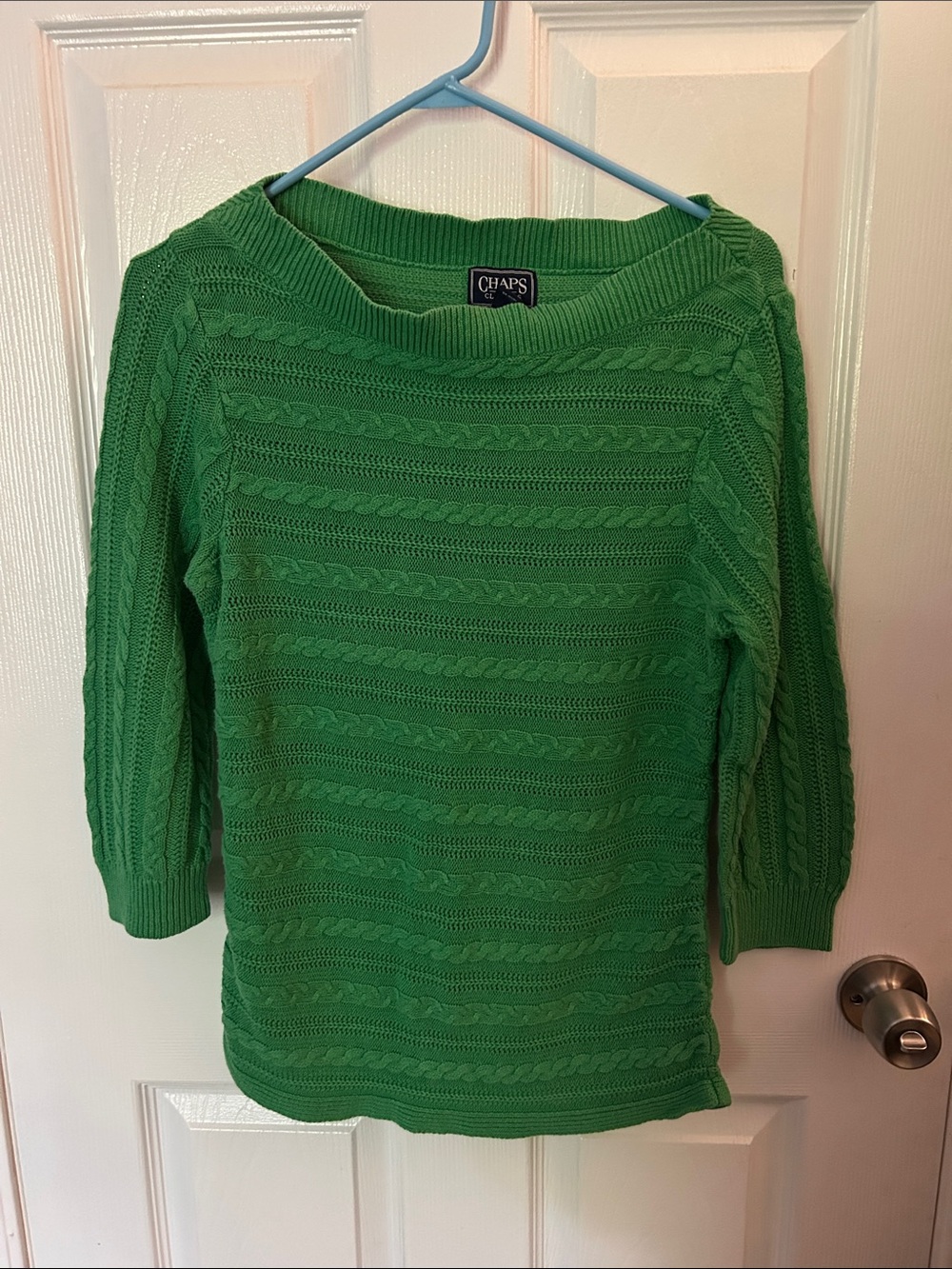 Chaps Kelly Green Cable Knit Boatneck Sweater